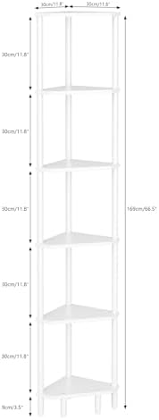 6 Tier Corner Shelf White Modern Bookcase