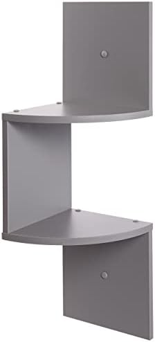 Greenco 2-Tier Corner Shelves Gray Finish Floating Wall Mount