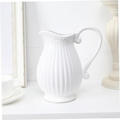 BESTOYARD White Ceramic Pitcher Vase for Home Decor