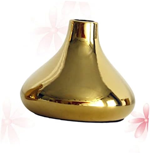 Small Gold Ceramic Vase for Dried Flowers and Plants