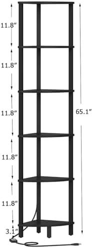 6-Tier Corner Shelf with LED Light Sturdy Black Frame