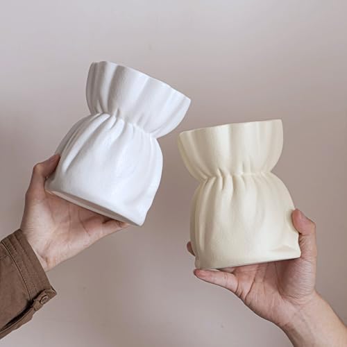 White Ceramic Vase with Ribbon Tie and Pendants