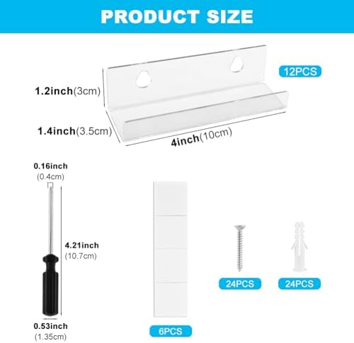 12 Pack Clear Vinyl Record Shelf Wall Mount