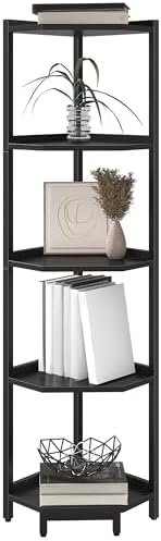 5-Tier Corner Bookshelf Stand with Metal Frame Black CS05906B