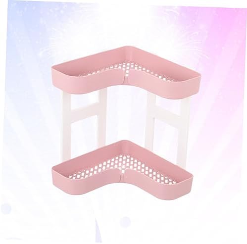 Bathroom Corner Shelf Organizer with Two Plastic Racks Pink