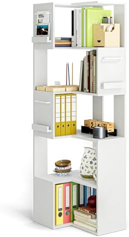 PPAMAPIC 5 Tier L Shaped Corner Bookshelf White