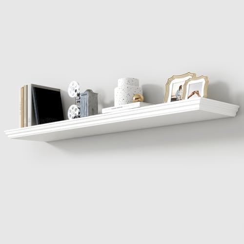 Axeman 48 Inch Floating Shelf with Crown Molding White