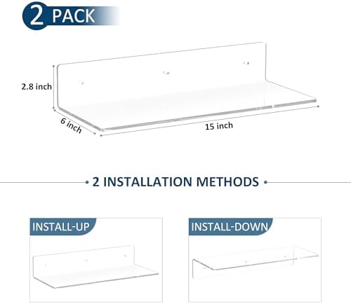15 Inches Clear Acrylic Floating Shelves 2 Pack