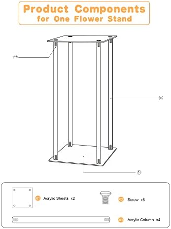 YALLOVE Acrylic Flower Stand Set of 2 Clear Vases