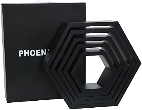 PHOENANCEE Hexagon Floating Shelves Set of 5 Wall Decor