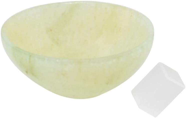 Natural Light Green Aventurine Stone with Selenite Cube 2 Inch Bowl