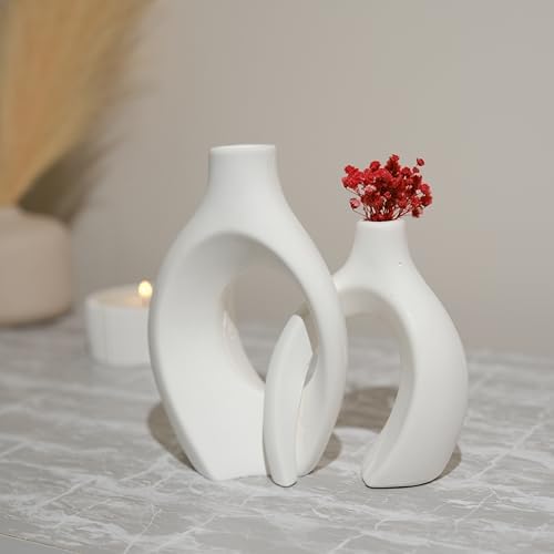Concrete Floral Vase Set - 3 Piece Modern Minimalist Donut Vases