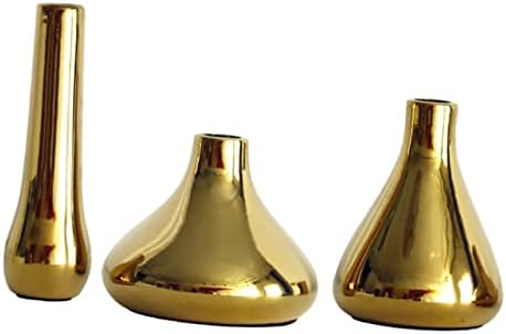 Small Gold Ceramic Vase for Dried Flowers and Plants