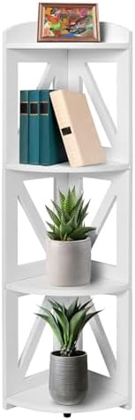 YCICI Corner Shelf Stand 4 Tier White Natural Wood