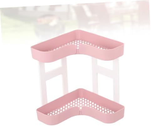 Bathroom Corner Shelf Organizer with Two Plastic Racks Pink