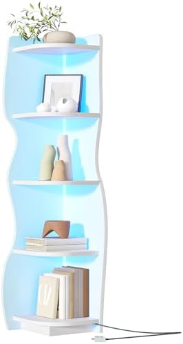 HOOBRO 5-Tier Corner Bookshelf with LED Light