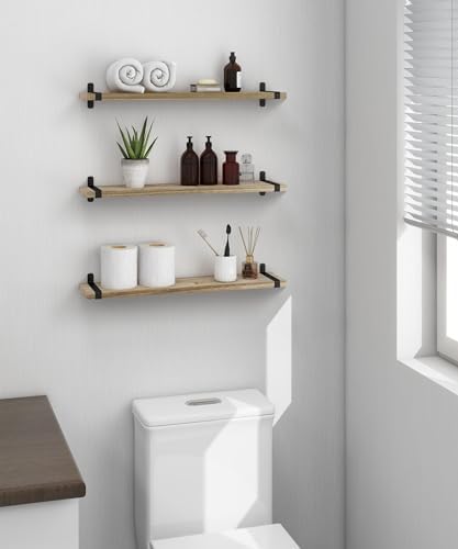 Sapowerntus 24 Inch Wood Floating Shelves Set of 3