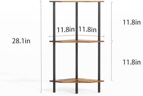 3 Tier Corner Shelf with LED Light and Metal Frame