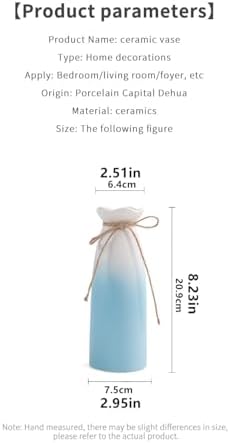 Blue Ombre Ceramic Flower Vase with White Rim and Jute Bow