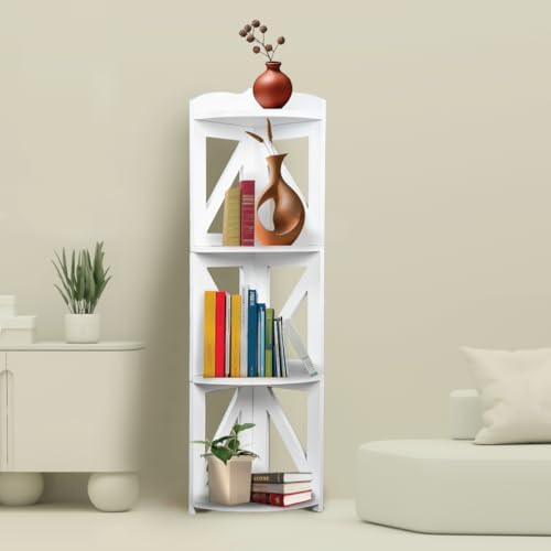 YCICI Corner Shelf Stand 4 Tier White Natural Wood