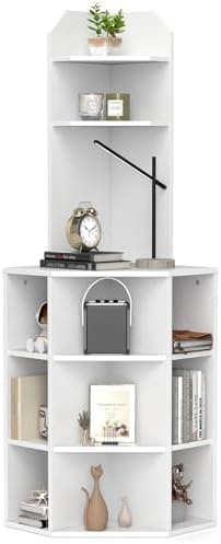 Giantex 6-Tier Corner Bookshelf with Charging Station