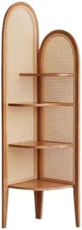 Modern Corner Shelf with 4 Tiers and Rattan Weaving Design