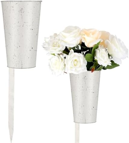 Uiifan 2 Pcs Metal Cemetery Vases with Stake