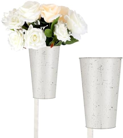 Uiifan 2 Pcs Metal Cemetery Vases with Stake