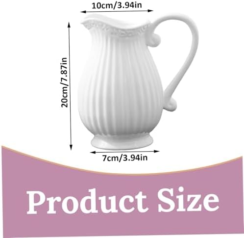 White Pitcher Vase with Handle for Flowers