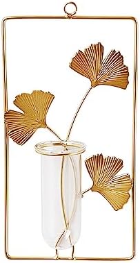 Hanging Gold Wall Decor Glass Vase with Leaf Design