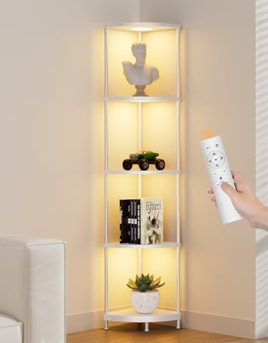 PARTPHONER Corner Shelf with LED Light and Storage 1