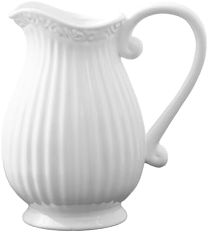 White Pitcher Vase with Handle for Flowers