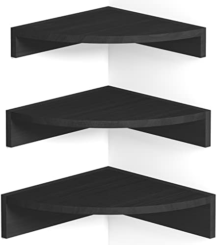 Alsonerbay Black Corner Shelf Wall Mount Set of 3