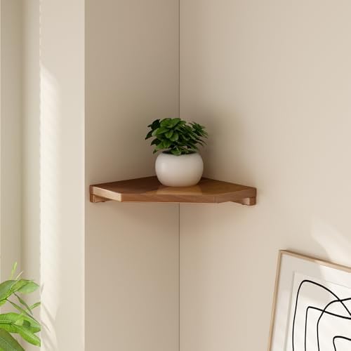 2 Pcs Floating Corner Shelves in Natural Teak