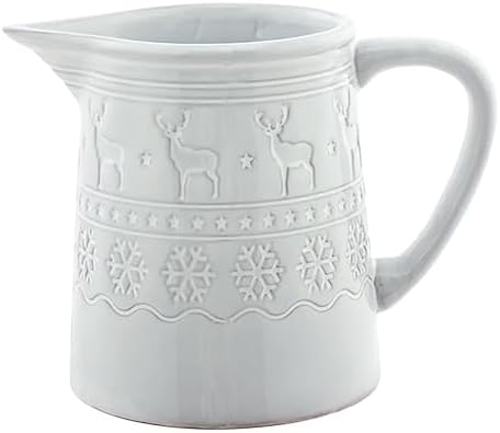 Napco 53029 Reindeer Snowflake Ceramic Decorative Pitcher Vase