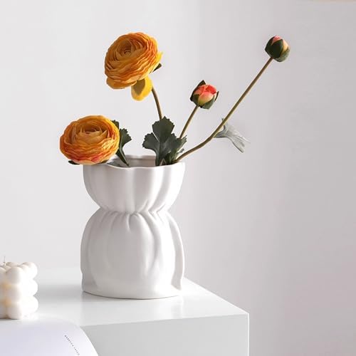White Ceramic Vase with Ribbon Tie and Pendants