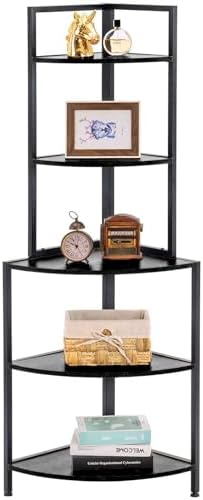 Apicizon 5 Tier Corner Shelf Black Metal Frame