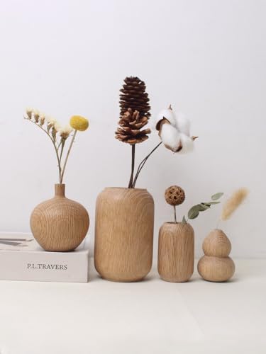 Wooden Dried Flower Vase with Pampas Grass