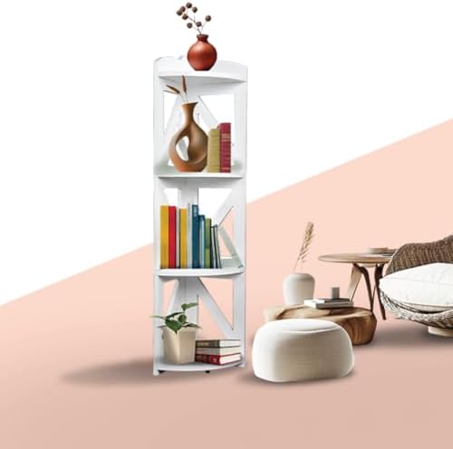 YCICI Corner Shelf Stand 4 Tier White Natural Wood