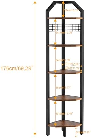 YMYNY 5-Tier Corner Shelf Rustic Brown 69 H