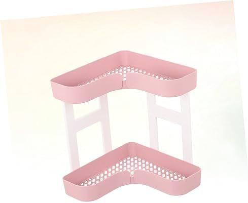 Bathroom Corner Shelf Organizer with Two Plastic Racks Pink