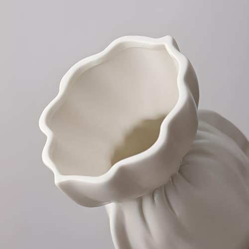 White Ceramic Vase with Ribbon Tie and Pendants