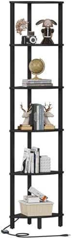 6-Tier Corner Shelf with LED Light Sturdy Black Frame