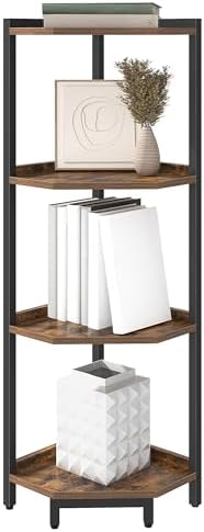4-Tier Corner Bookshelf Stand with Metal Frame