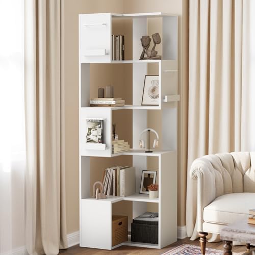 PPAMAPIC 5 Tier L Shaped Corner Bookshelf White