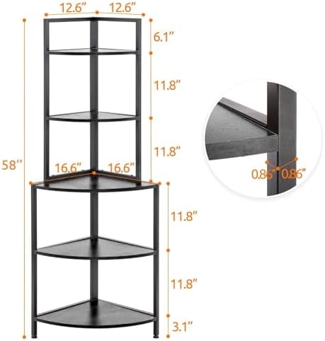 Apicizon 5 Tier Corner Shelf Black Metal Frame