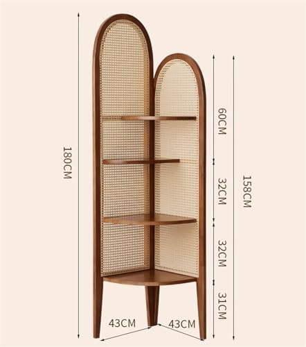 Modern Corner Shelf with 4 Tiers and Rattan Weaving Design