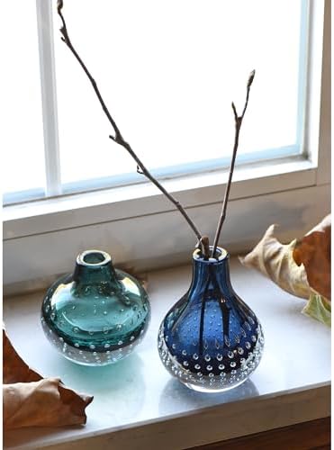 CONVIVA Art Glass Bud Vase Set of 2 Modern Blue Green Vases
