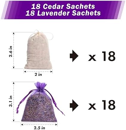 Pack of 36 Cedar Chips and Lavender Sachets for Home Fragrance
