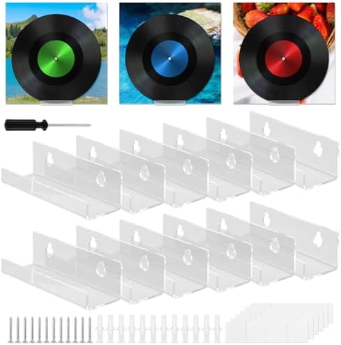 12 Pack Clear Vinyl Record Shelf Wall Mount